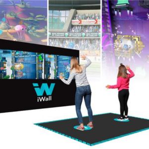 Woman and girl playing iWall game