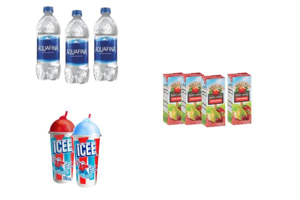 Bottled waters, juice boxes and ICEEs