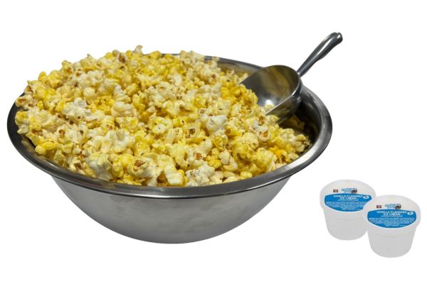 Party popcorn bowl and ice cream cups