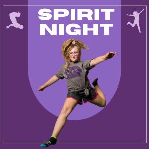 Spirit Night banner with girl jumping